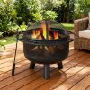 24 Inch Wood Burning Fire Pit with Log Grate and Mesh Screen for Outside