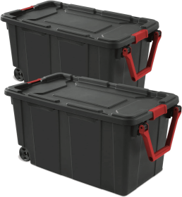 Black 40 Gallon Durable Plastic Storage Tote with Latching Lid and Pull Handle, 2 Pack (Shipment from Walmart)