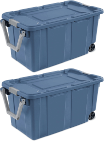 Blue 40 Gallon Durable Plastic Storage Tote with Latching Lid and Pull Handle, 2 Pack (Shipment from Walmart)