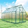 Dark Green 11x6 ft Polycarbonate with Swing Door and Two Adjustable Roof Vents, Aluminum Walk-in Greenhouse,