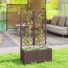 Brown, Planter Box with Trellis, Self Watering Raised Garden Bed with Lockable Wheels and Drainage Holes,