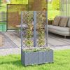 Gray Planter Box with Trellis, Self Watering Raised Garden Bed with Lockable Wheels and Drainage Holes,