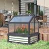 Gray Raised Garden Flower Bed Kit with Greenhouse, Wooden Cold Frame Planter, 35.5" x 31.5" x 36",