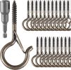 50 Pack Screw-in Hooks for Outdoor String Lights, Q Hanger Hooks for Outside, Swivel Hanging Basket Patio Hook with Safe Buckle