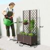 Brown, Planter Box with Trellis, Self Watering Raised Garden Bed with Lockable Wheels and Drainage Holes,