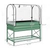 Green Raised Garden Bed with Legs and Cover, Metal Elevated Planter Box with Bottom Shelf and Liner for Vegetables,