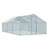 Large Metal 20 x 10 ft Walk-in Chicken Coop, Poultry Cage, Hen Run House with Waterproof Cover