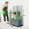 Gray Planter Box with Trellis, Self Watering Raised Garden Bed with Lockable Wheels and Drainage Holes,