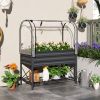 Dark Gray Raised Garden Bed with Legs and Cover, Metal Elevated Planter Box with Bottom Shelf and Liner for Vegetables,