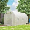 White Hoop House Greenhouse, Walk-in Tunnel Greenhouse with 2 Support Rods, Zippered Roll-up Mesh Door, 14.6'x6.5'x6.6',