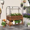 Brown Raised Garden Bed with Legs and Cover, Metal Elevated Planter Box with Bottom Shelf and Liner for Vegetables,