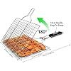 Fish Grilling Basket, Folding Portable Stainless Steel BBQ Grill Basket for Fish Vegetables Shrimp with Removable Handle