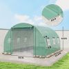 Green, Walk-in 10'x11'x6' Tunnel, Hoop House Greenhouse with Shelves, Mesh Door and Windows, with PE Cover,