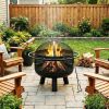 24 Inch Wood Burning Fire Pit with Log Grate and Mesh Screen for Outside