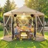 Beige 10 x 11 ft Pop Up Gazebo Screen Tent, Portable Instant Camping Canopy Screen House with Nettings, Carry Bag,