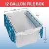 12 Gallon Storage Container, Nesting and Stackable Plastic Storage Box with Lid Attached and Rails for Letter Size Hanging File Folders