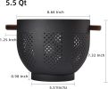 Metal Colander with Wood Handle and Stable Base, Powder Coated Steel Kitchen Strainer Basket for Draining Pasta, Vegetable and fruit(5.5quart