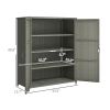 Dark Gray Rattan Wicker Outdoor Cabinet with 4 Shelves and 2 Doors for Garden Pool Towel Storage,