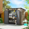 Light Brown 8' x 4' Plastic Outdoor Storage Shed with Floor, Window, Lockable Doors and Vents for Backyard Patio Lawn, Long Term Outdoor
