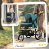 3 Wheels Pet Stroller for Small Dogs and Medium Dogs with Adjustable Canopy, Safety Tether, Storage Basket, Dark Green