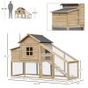 Natural 69" Wooden Chicken Coop, Poultry Cage Hen House with Connecting Ramp, Removable Tray, Ventilated Window and Nesting Box,