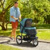 3 Wheels Pet Stroller for Small Dogs and Medium Dogs with Adjustable Canopy, Safety Tether, Storage Basket, Dark Green