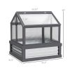 Gray Raised Garden Flower Bed Kit with Greenhouse, Wooden Cold Frame Planter, 35.5" x 31.5" x 36",