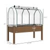 Brown, Raised Garden Bed with PE Greenhouse Cover Outdoor Planter Box for Herbs and Vegetables, 48 x 22 x 46 inch,