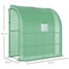 Green 7' x 3' x 7' Lean to, Walk-In Greenhouse, Plant Nursery with 2 Roll-up Doors and Windows, PE Cover and 3 Wire Shelves,
