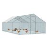 Large Metal 20 x 10 ft Walk-in Chicken Coop, Poultry Cage, Hen Run House with Waterproof Cover