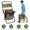Foldable Fishing Chair With Backrest Built-In Cooler Bag Portable Handle Outdoor Lightweight For Camping Hiking Hunting