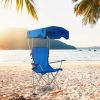 Foldable Beach Sun Protection Camping Lawn Canopy Chair 330LBS Load Folding Seat w/ Cup Holder For Beach Poolside Travel