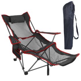 Foldable 330LBS Load Heavy Duty Steel Camping Lawn Collapsible Chair with Reclining Backrest Angle Cup Holder Pillow Side Pocket Carry Bag (Option: CampingMeshChairBlack)