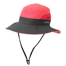 Women Summer Sun Bucket Hats Foldable UV Protection Cotton Wide Brim Floppy Cap Packable Ponytail Mesh Travel Hat For Beach Fishing Camping Travel (Option: WatermelonRD)