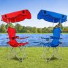 Foldable Beach Sun Protection Camping Lawn Canopy Chair 330LBS Load Folding Seat w/ Cup Holder For Beach Poolside Travel