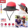 Women Summer Sun Bucket Hats Foldable UV Protection Cotton Wide Brim Floppy Cap Packable Ponytail Mesh Travel Hat For Beach Fishing Camping Travel