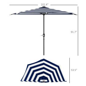 Half Outdoor Small Patio, Balcony, Garden, Porch, Vented Top, 8 Ribs, Umbrella With Crank, (Option: Navy Blue)