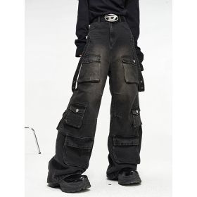 Multi Pocket Vintage Wide Leg Jeans For Men (Option: Black-S)