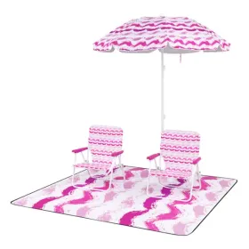 4-Piece Outdoor/ Beach Set With 6.2ft Sun-Proof Umbrella, 2 Folding Chairs & 80 X 80 Waterproof Blanket-Pink (Option: defaulttitle)
