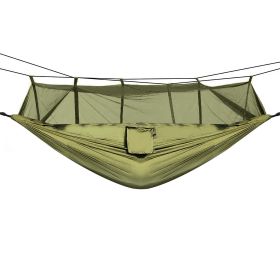 600lbs Load 2 Persons Hammock with Mosquito Net Outdoor Hiking Camping Hammock Portable Nylon Swing Hanging Bed (Color: Green)