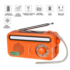Emergency, Hand Crank Solar; Portable Weather Radio With AM/FM/WB/NOAA; Bright Flashlight; SOS Alarm; Reading Lamp; 2000mAh, Charger, Camping/Outdoor (Color: Orange)