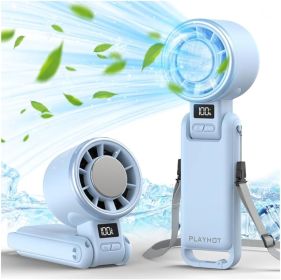 Upgraded Portable Handheld Fan with 60°F Ice Cooling, Up tp 12Hrs Personal Fans Portable Rechargeable (Color: Blue)
