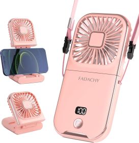Portable Rechargeable, Mini Handheld, Electric Personal Fan 3000mAh Battery Operated Fan with Lanyard (Color: Pink)
