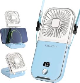 Portable Rechargeable, Mini Handheld, Electric Personal Fan 3000mAh Battery Operated Fan with Lanyard (Color: Blue)