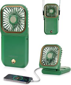 Portable Rechargeable, Mini Handheld, Electric Personal Fan 3000mAh Battery Operated Fan with Lanyard (Color: Green)