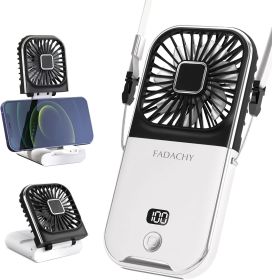 Portable Rechargeable, Mini Handheld, Electric Personal Fan 3000mAh Battery Operated Fan with Lanyard (Color: WHITE+BLACK)