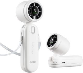 Mini Portable 3-n1 Turbo Hand held/Neck/Desk Personal Fan, 30ft/s [12H Max Cooling], 4000mAh with LED Display, for Everyday Outdoor Travel (Color: Pearl White  4000mAh)