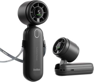 Mini Portable 3-n1 Turbo Hand held/Neck/Desk Personal Fan, 30ft/s [12H Max Cooling], 4000mAh with LED Display, for Everyday Outdoor Travel (Color: Midnight Black   4000mAh)