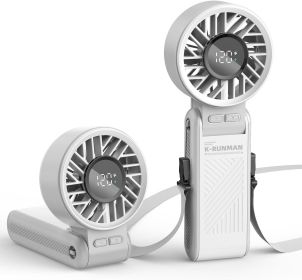 Handheld Portable 4000mAh Rechargeable, 6 Speed Settings, LCD Display, 3-in-1 Foldable Mini Desk Fan with Lanyard (Color: Gray)