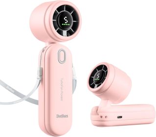Mini Portable 3-n1 Turbo Hand held/Neck/Desk Personal Fan, 30ft/s [12H Max Cooling], 4000mAh with LED Display, for Everyday Outdoor Travel (Color: Sakura Pink  4000mAh)